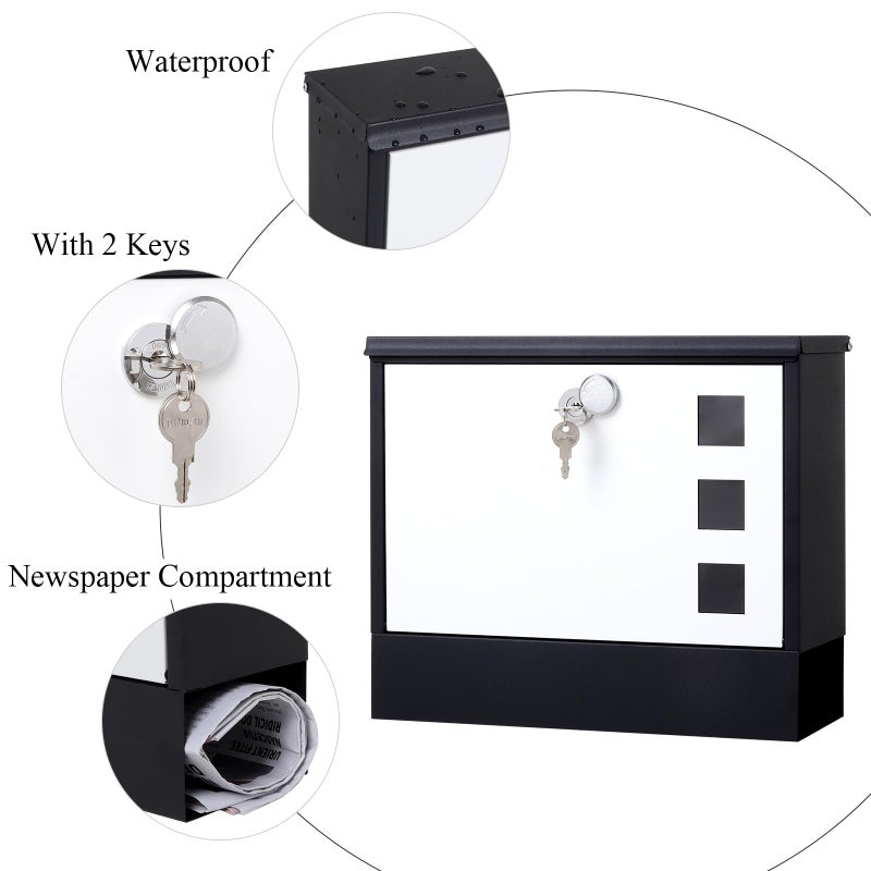 Jssmst Locking Mailbox Wall Mounted Verticalâ€“ Jssmst mailboxes with Key Lock and Newspaper Compartment, Key Lock Drop Box Large Capacity, 14.3 x 3.8 x 11.8 Inch, Whiteï¼ŒSM-HPB911WN - Image 5